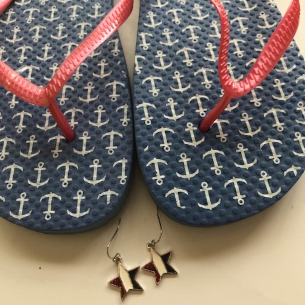 Patriotic Flip Flops  Star Earrings Set Parade